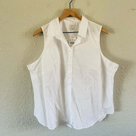 J. Crew Sleeveless Cotton Poplin Shirt in Signature Fit White NWT 2X - Picture 3 of 16
